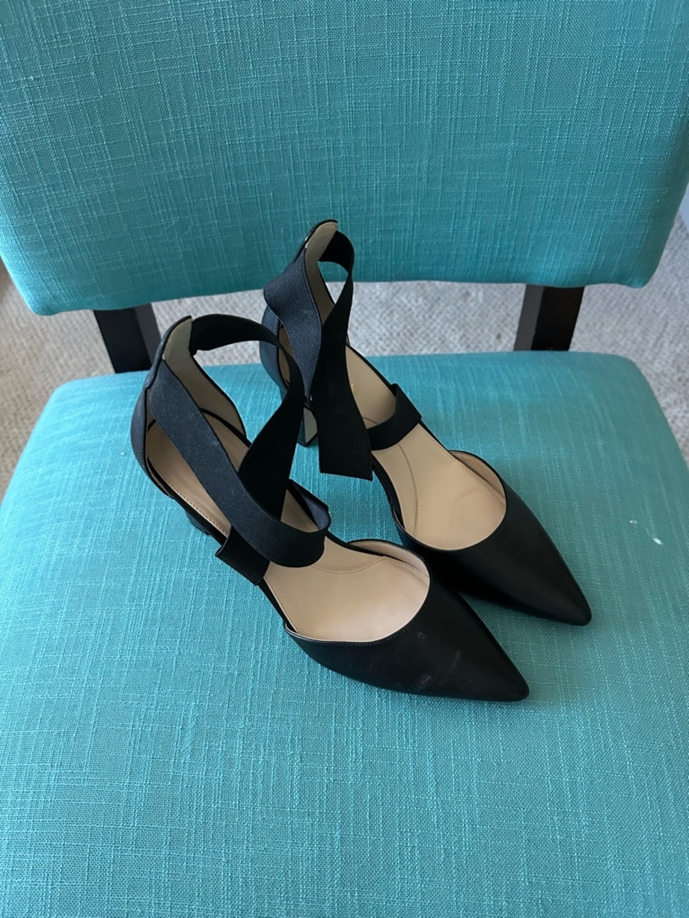 Cole Haan Black Pointed Toe Elastic Ankle-Strap Heels